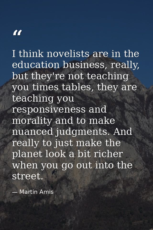 I think novelists are in the education business, really, but they're not teaching you times tables, they are teaching yo — Martin Amis