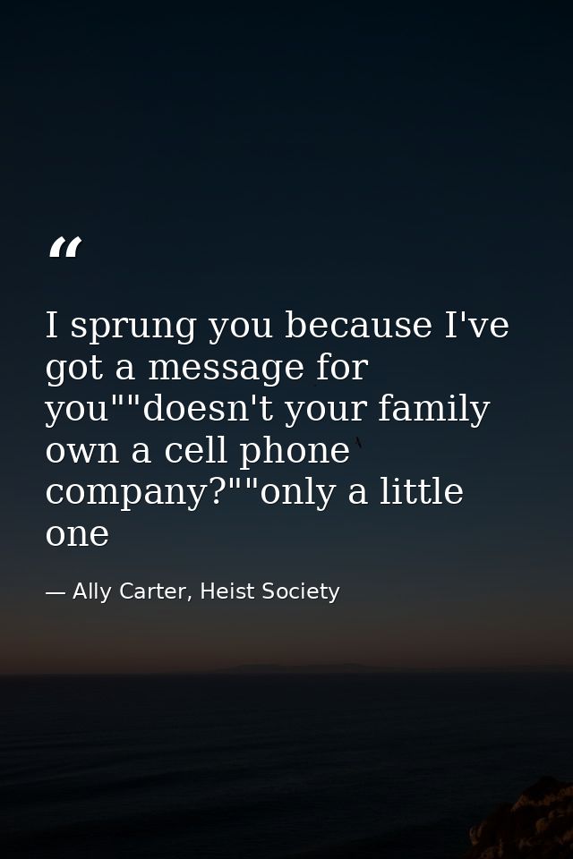 I sprung you because I've got a message for you""doesn't your family own a cell phone company?""only a little one — Ally Carter, Heist Society
