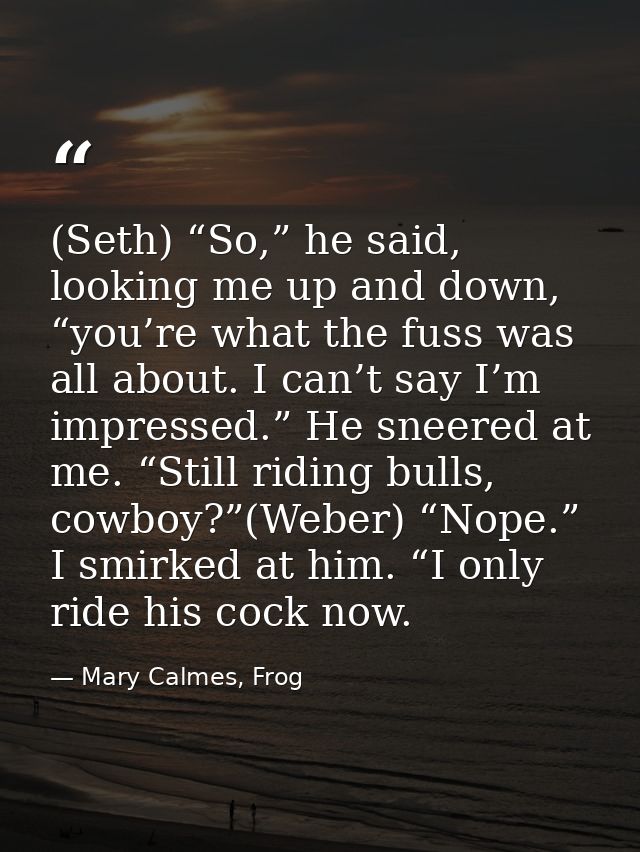 (Seth) “So,” he said, looking me up and down, “you’re what the fuss was all about. I can’t say I’m impressed.” He sneere — Mary Calmes, Frog