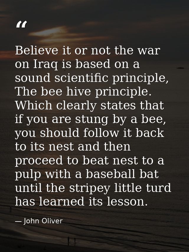 Believe it or not the war on Iraq is based on a sound scientific principle, The bee hive principle. Which clearly states — John Oliver