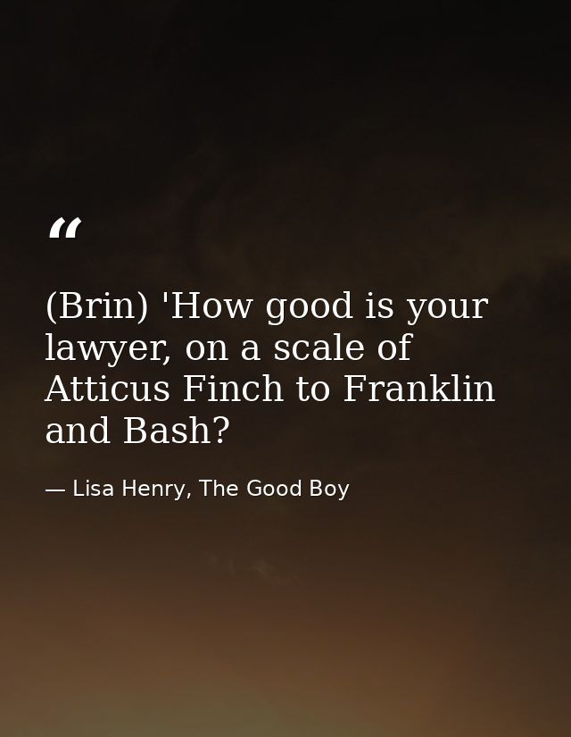 (Brin) 'How good is your lawyer, on a scale of Atticus Finch to Franklin and Bash? — Lisa Henry, The Good Boy