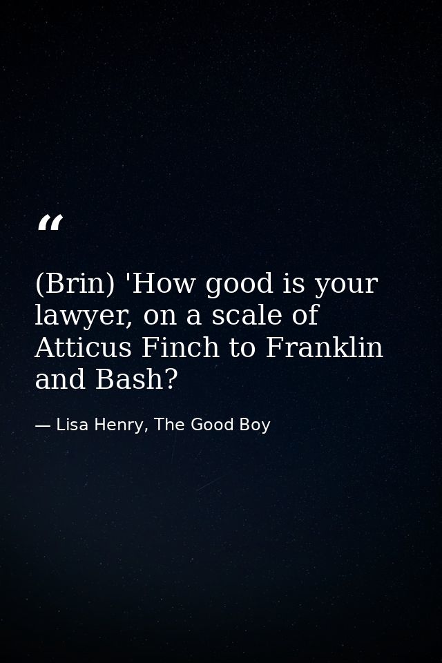 (Brin) 'How good is your lawyer, on a scale of Atticus Finch to Franklin and Bash? — Lisa Henry, The Good Boy