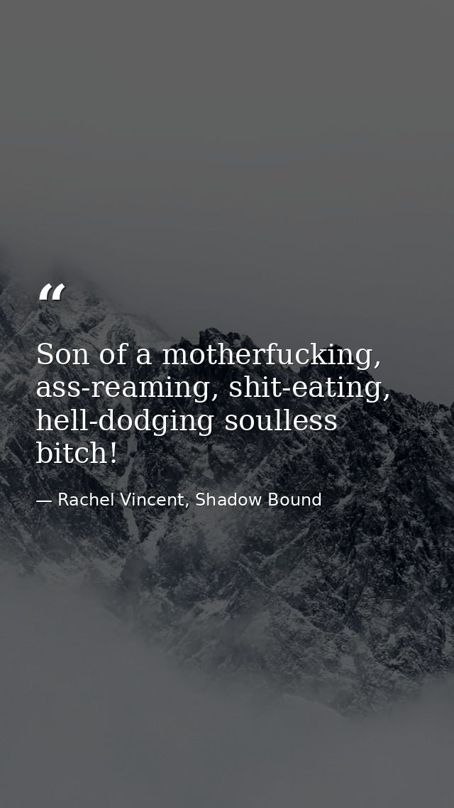 Son of a motherfucking, ass-reaming, shit-eating, hell-dodging soulless bitch! — Rachel Vincent, Shadow Bound