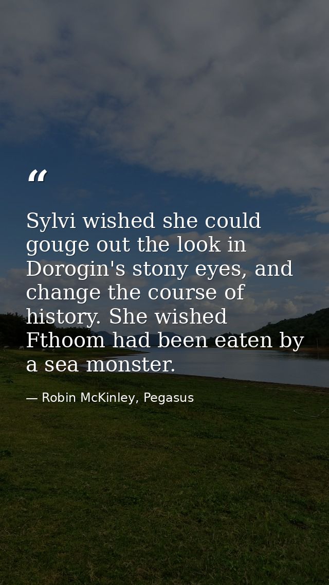 Sylvi wished she could gouge out the look in Dorogin's stony eyes, and change the course of history. She wished Fthoom h — Robin McKinley, Pegasus