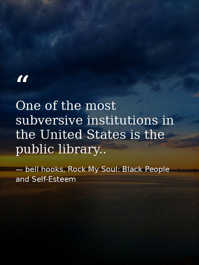 One of the most subversive institutions in the United States is the public library.. — bell hooks, Rock My Soul: Black People and Self-Esteem