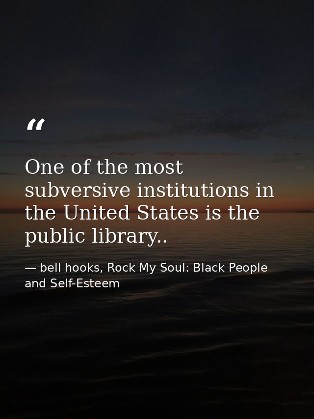 One of the most subversive institutions in the United States is the public library.. — bell hooks, Rock My Soul: Black People and Self-Esteem