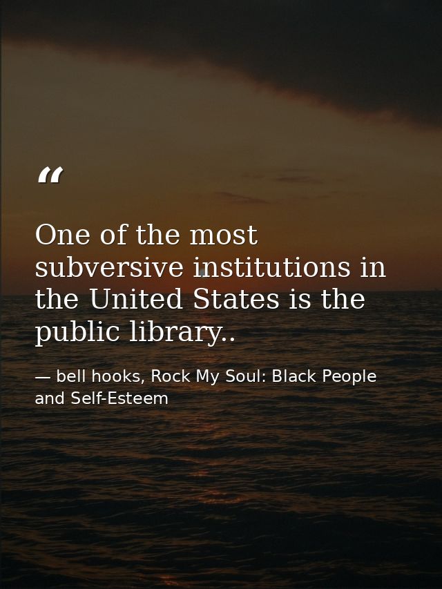 One of the most subversive institutions in the United States is the public library.. — bell hooks, Rock My Soul: Black People and Self-Esteem