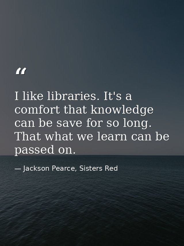 I like libraries. It's a comfort that knowledge can be save for so long. That what we learn can be passed on. — Jackson Pearce, Sisters Red