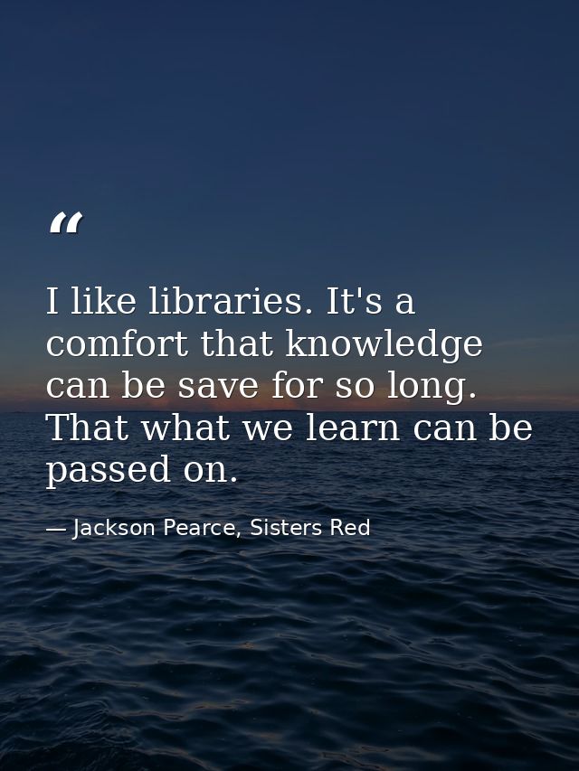 I like libraries. It's a comfort that knowledge can be save for so long. That what we learn can be passed on. — Jackson Pearce, Sisters Red