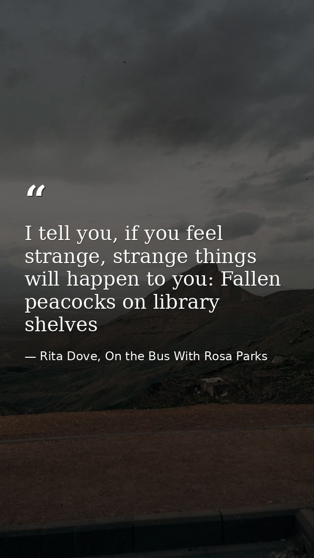 I tell you, if you feel strange, strange things will happen to you: Fallen peacocks on library shelves — Rita Dove, On the Bus With Rosa Parks