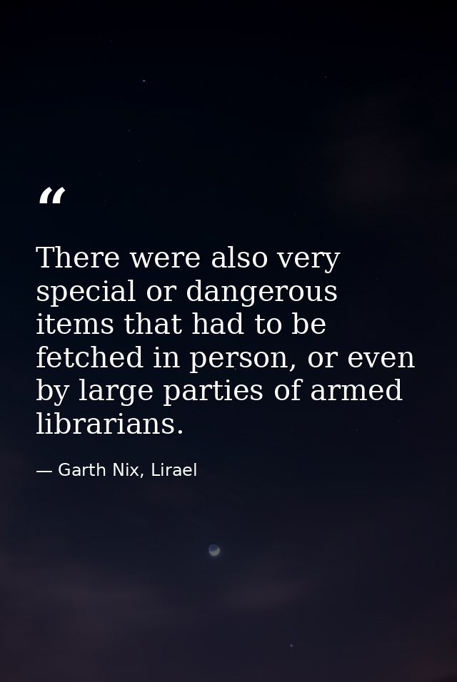 There were also very special or dangerous items that had to be fetched in person, or even by large parties of armed libr — Garth Nix, Lirael
