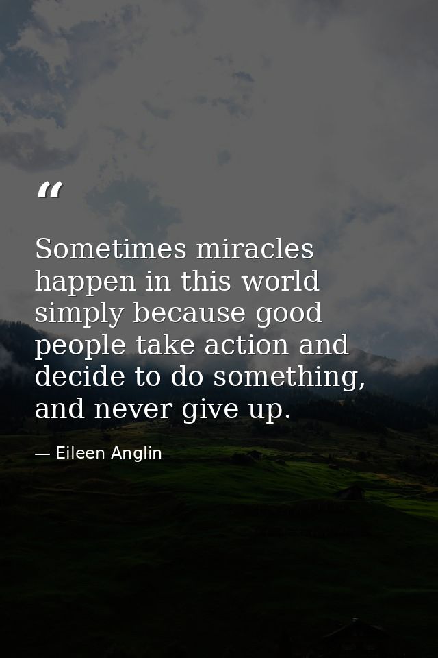 Sometimes miracles happen in this world simply because good people take action and decide to do something, and never giv — Eileen Anglin