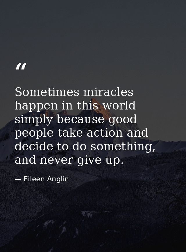Sometimes miracles happen in this world simply because good people take action and decide to do something, and never giv — Eileen Anglin