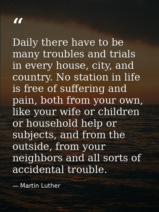 Daily there have to be many troubles and trials in every house, city, and country. No station in life is free of sufferi — Martin Luther