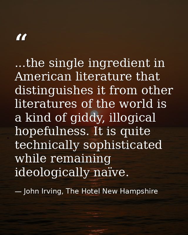 ...the single ingredient in American literature that distinguishes it from other literatures of the world is a kind of g — John Irving, The Hotel New Hampshire