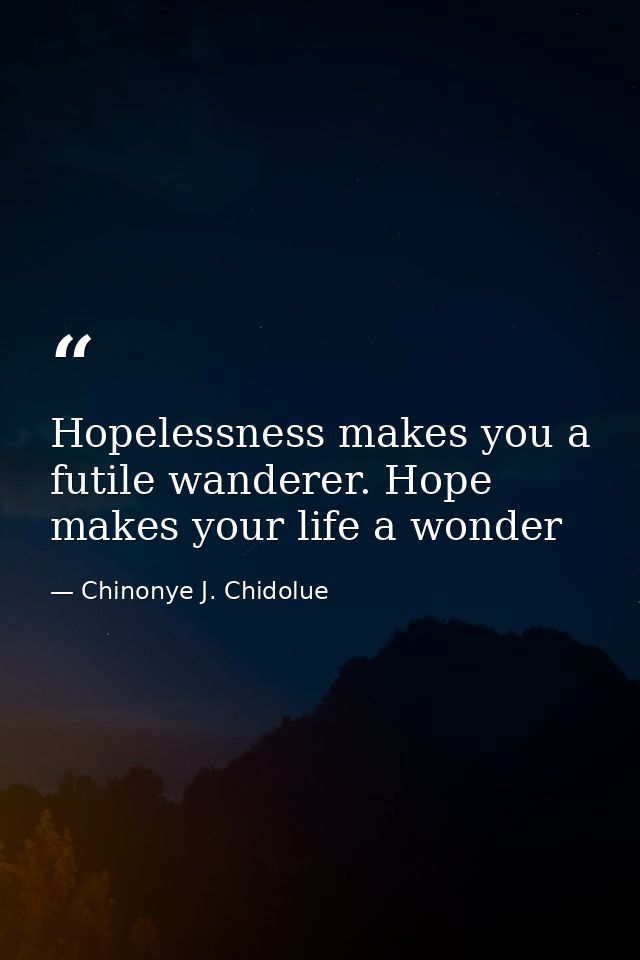 Hopelessness makes you a futile wanderer. Hope makes your life a wonder — Chinonye J. Chidolue