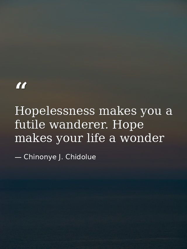 Hopelessness makes you a futile wanderer. Hope makes your life a wonder — Chinonye J. Chidolue