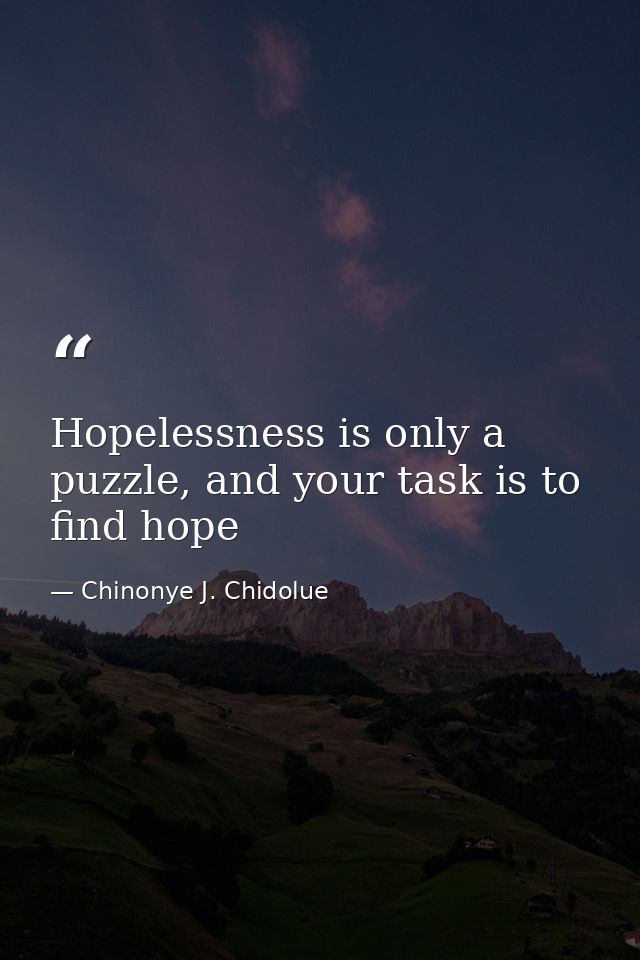 Hopelessness is only a puzzle, and your task is to find hope — Chinonye J. Chidolue