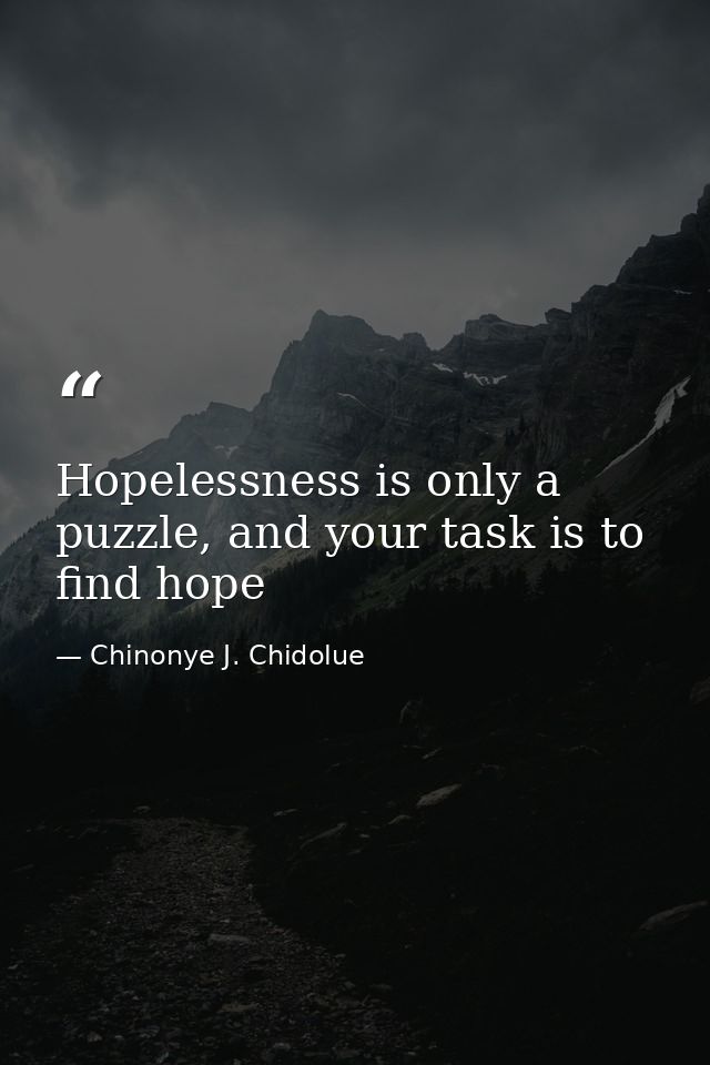 Hopelessness is only a puzzle, and your task is to find hope — Chinonye J. Chidolue