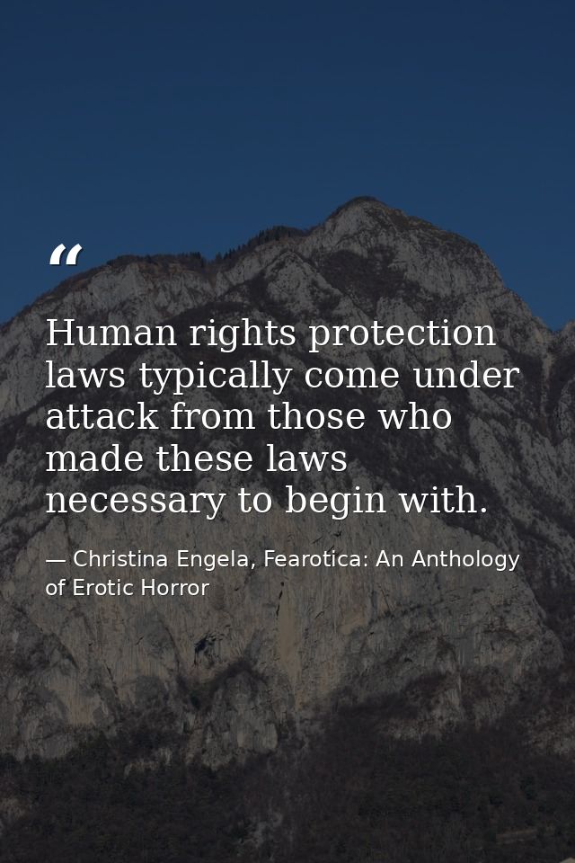 Human rights protection laws typically come under attack from those who made these laws necessary to begin with. — Christina Engela, Fearotica: An Anthology of Erotic Horror