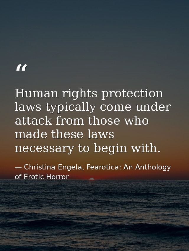 Human rights protection laws typically come under attack from those who made these laws necessary to begin with. — Christina Engela, Fearotica: An Anthology of Erotic Horror