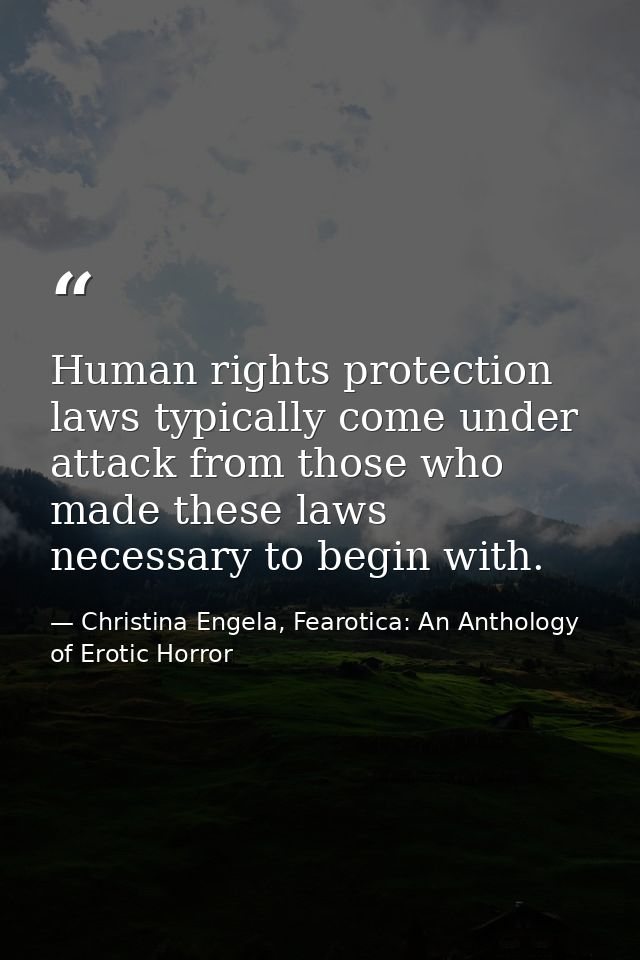 Human rights protection laws typically come under attack from those who made these laws necessary to begin with. — Christina Engela, Fearotica: An Anthology of Erotic Horror
