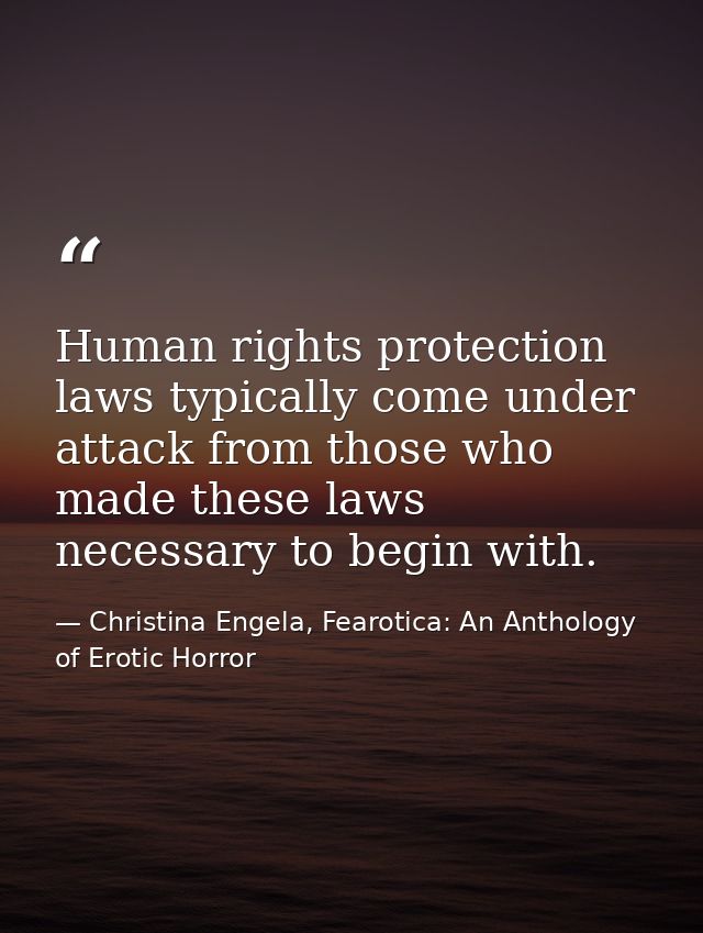 Human rights protection laws typically come under attack from those who made these laws necessary to begin with. — Christina Engela, Fearotica: An Anthology of Erotic Horror