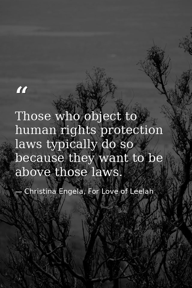Those who object to human rights protection laws typically do so because they want to be above those laws. — Christina Engela, For Love of Leelah