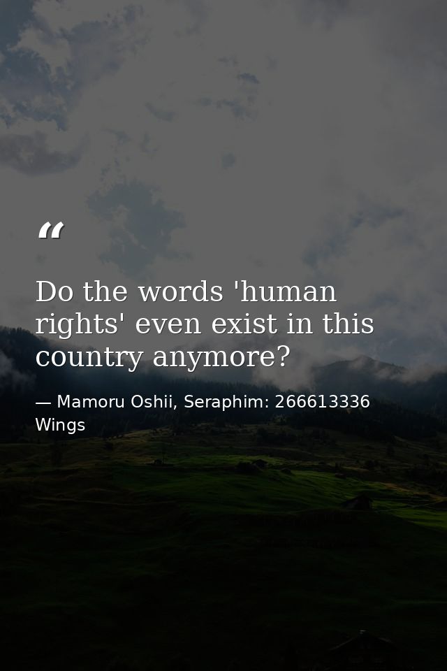 Do the words 'human rights' even exist in this country anymore? — Mamoru Oshii, Seraphim: 266613336 Wings