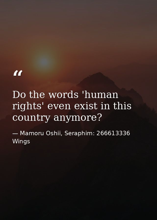 Do the words 'human rights' even exist in this country anymore? — Mamoru Oshii, Seraphim: 266613336 Wings