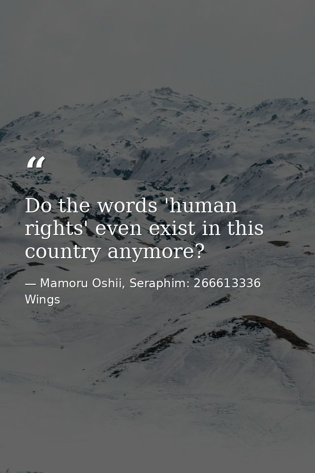 Do the words 'human rights' even exist in this country anymore? — Mamoru Oshii, Seraphim: 266613336 Wings