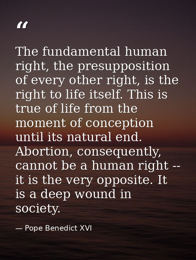 The fundamental human right, the presupposition of every other right, is the right to life itself. This is true of life  — Pope Benedict XVI