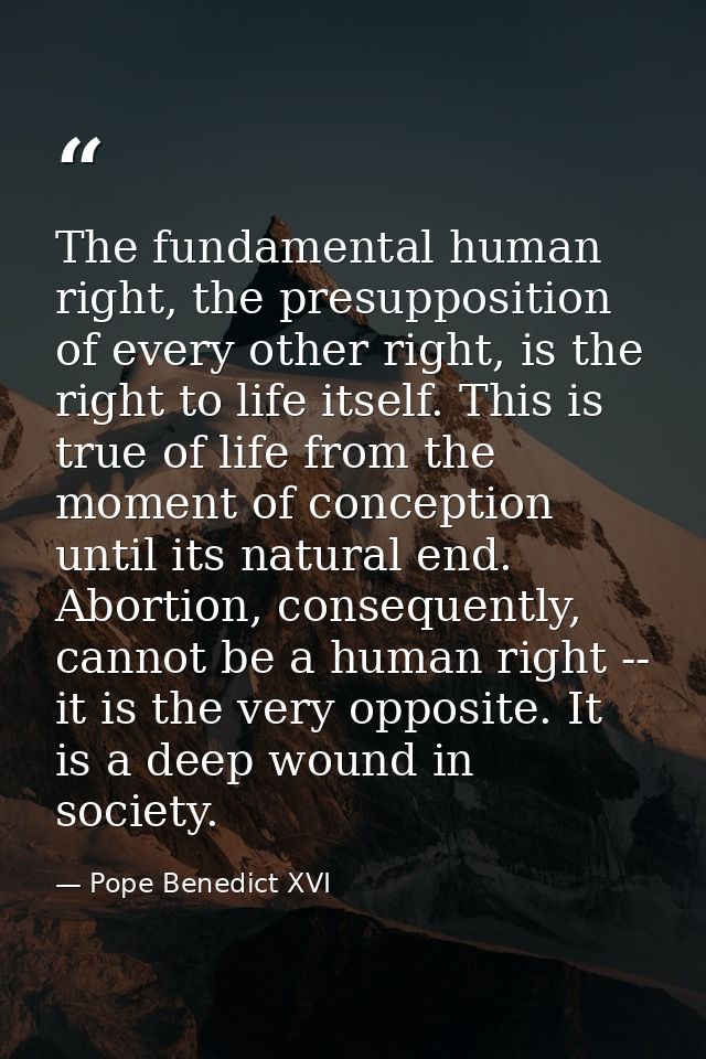 The fundamental human right, the presupposition of every other right, is the right to life itself. This is true of life  — Pope Benedict XVI