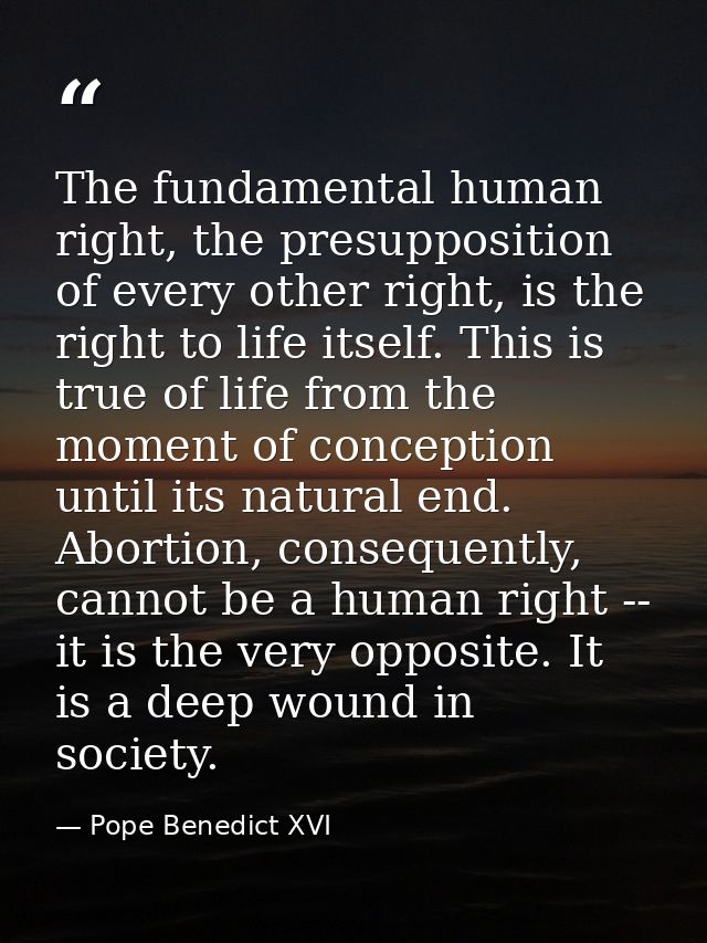 The fundamental human right, the presupposition of every other right, is the right to life itself. This is true of life  — Pope Benedict XVI