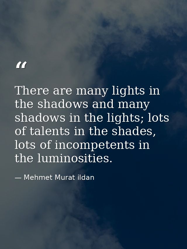 There are many lights in the shadows and many shadows in the lights; lots of talents in the shades, lots of incompetents — Mehmet Murat ildan