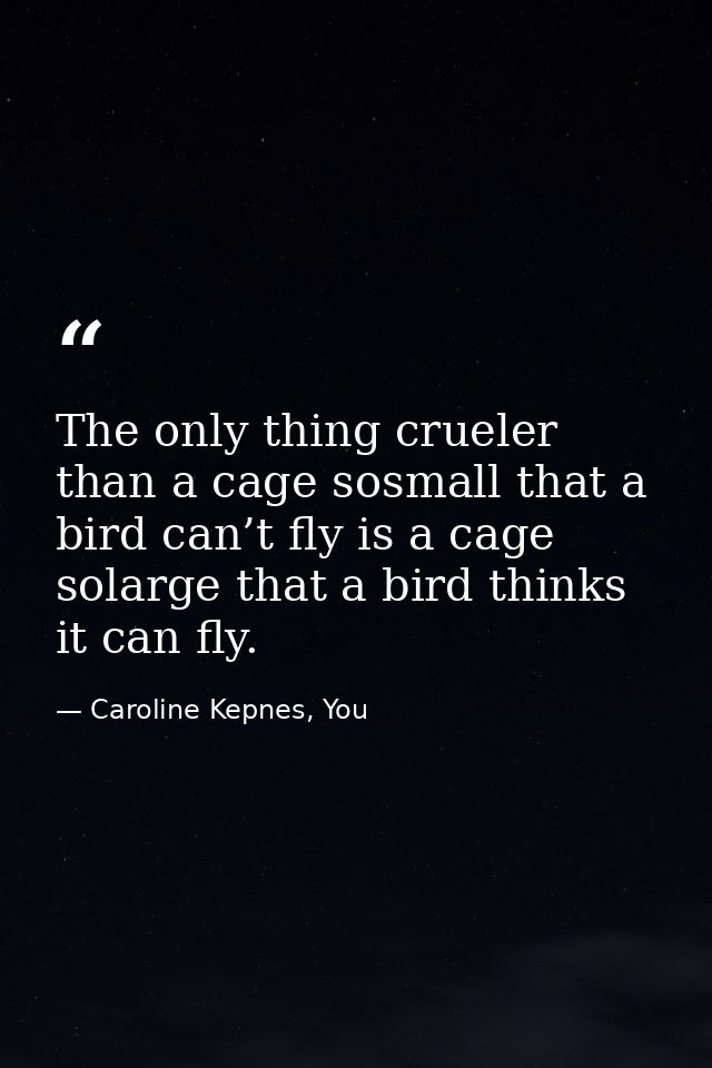The only thing crueler than a cage sosmall that a bird can’t fly is a cage solarge that a bird thinks it can fly. — Caroline Kepnes, You