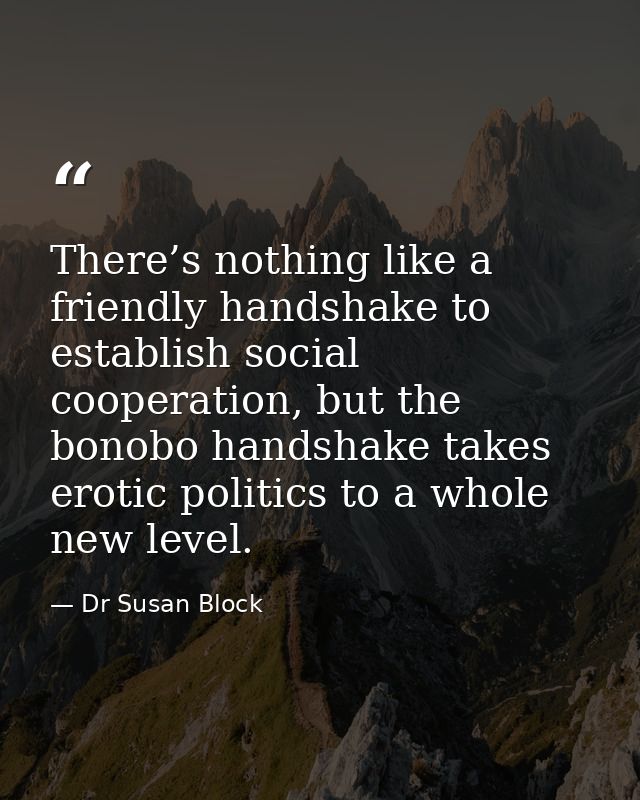 There’s nothing like a friendly handshake to establish social cooperation, but the bonobo handshake takes erotic politic — Dr Susan Block