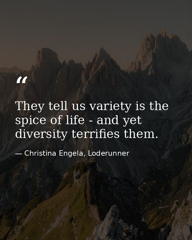 They tell us variety is the spice of life - and yet diversity terrifies them. — Christina Engela, Loderunner