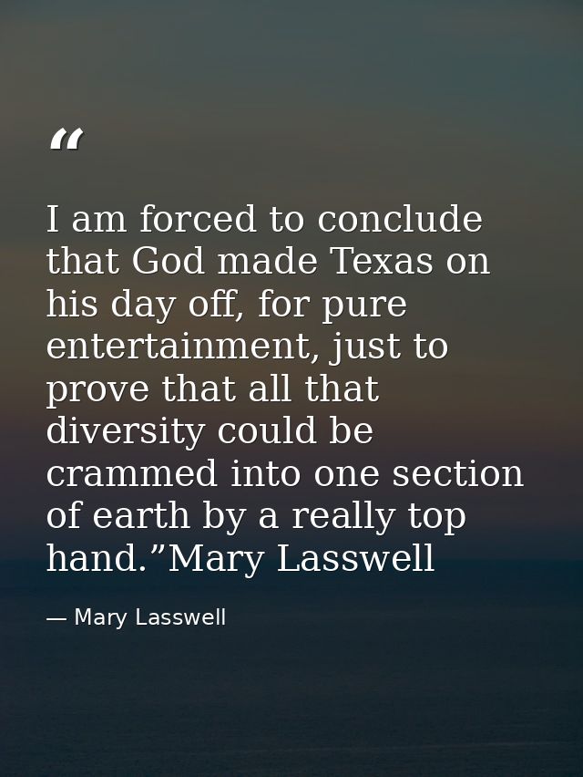 I am forced to conclude that God made Texas on his day off, for pure entertainment, just to prove that all that diversit — Mary Lasswell