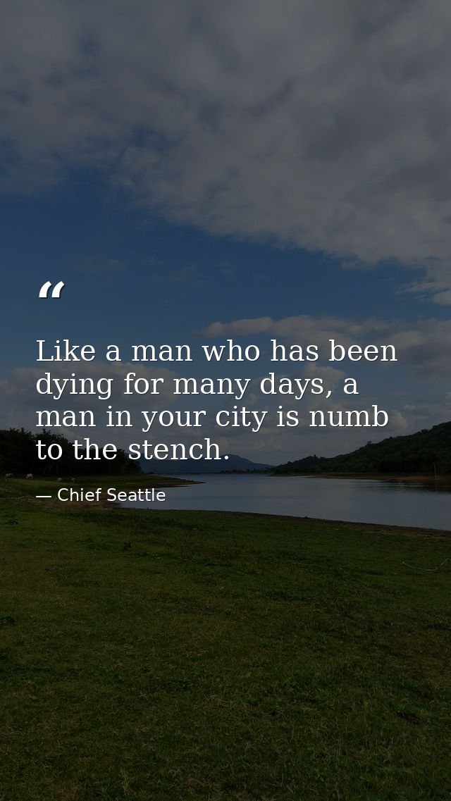 Like a man who has been dying for many days, a man in your city is numb to the stench. — Chief Seattle