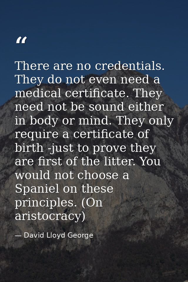 There are no credentials. They do not even need a medical certificate. They need not be sound either in body or mind. Th — David Lloyd George