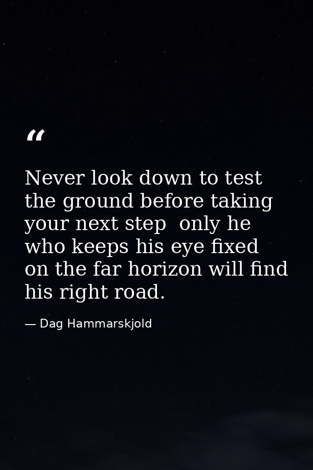 Never look down to test the ground before taking your next step  only he who keeps his eye fixed on the far horizon will — Dag Hammarskjold