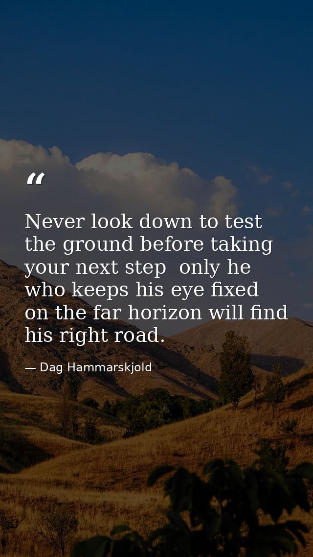 Never look down to test the ground before taking your next step  only he who keeps his eye fixed on the far horizon will — Dag Hammarskjold