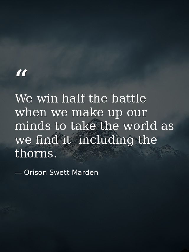 We win half the battle when we make up our minds to take the world as we find it  including the thorns. — Orison Swett Marden