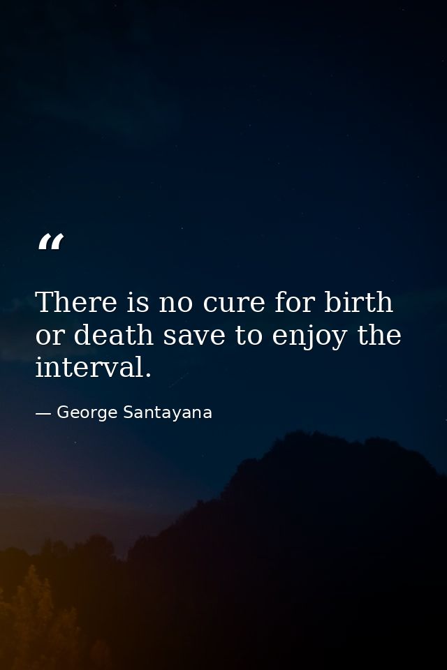 There is no cure for birth or death save to enjoy the interval. — George Santayana