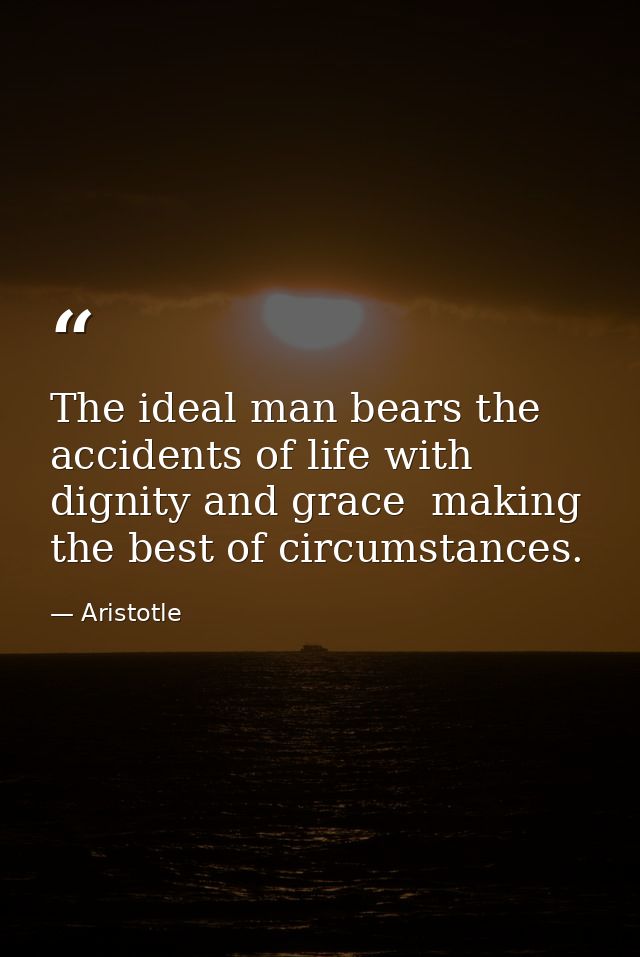 The ideal man bears the accidents of life with dignity and grace  making the best of circumstances. — Aristotle