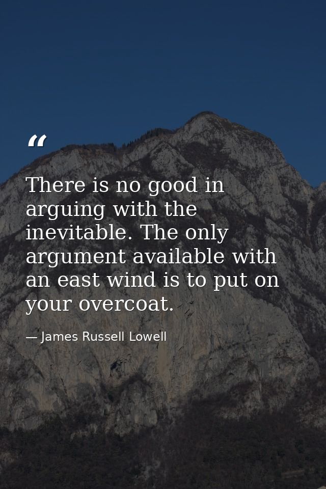 There is no good in arguing with the inevitable. The only argument available with an east wind is to put on your overcoa — James Russell Lowell