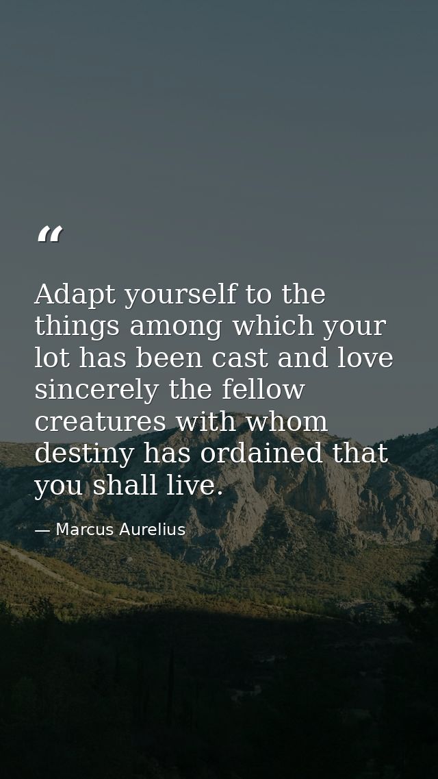 Adapt yourself to the things among which your lot has been cast and love sincerely the fellow creatures with whom destin — Marcus Aurelius