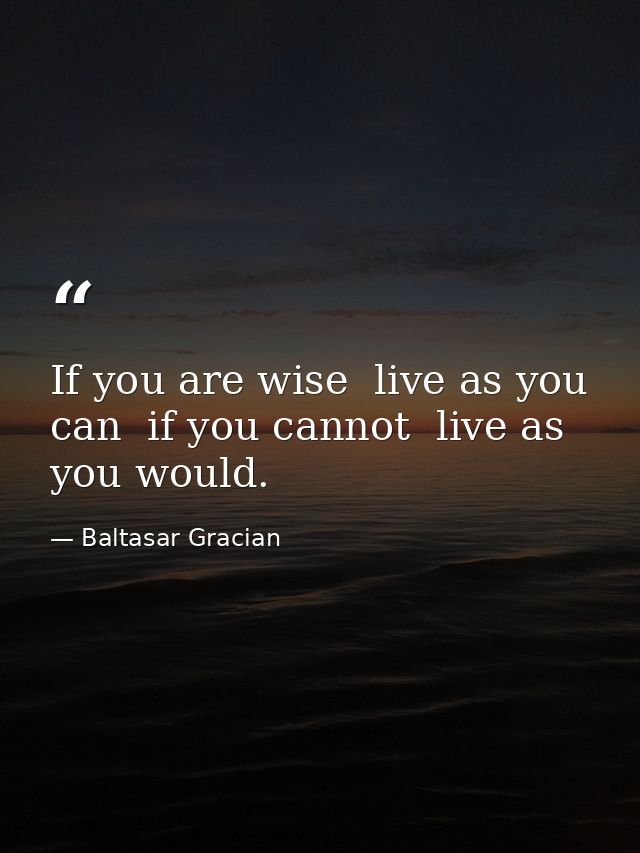 If you are wise  live as you can  if you cannot  live as you would. — Baltasar Gracian