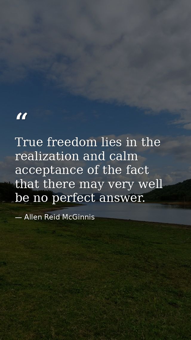 True freedom lies in the realization and calm acceptance of the fact that there may very well be no perfect answer. — Allen Reid McGinnis